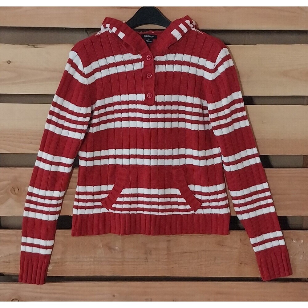 Ecko Sweater Women Juniors Size Large Soft Candy Cane Red White Hoodie School